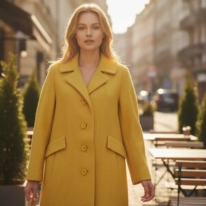 Vintage Mustard Yellow Tweed Longline Jacket | Estimated Size XL